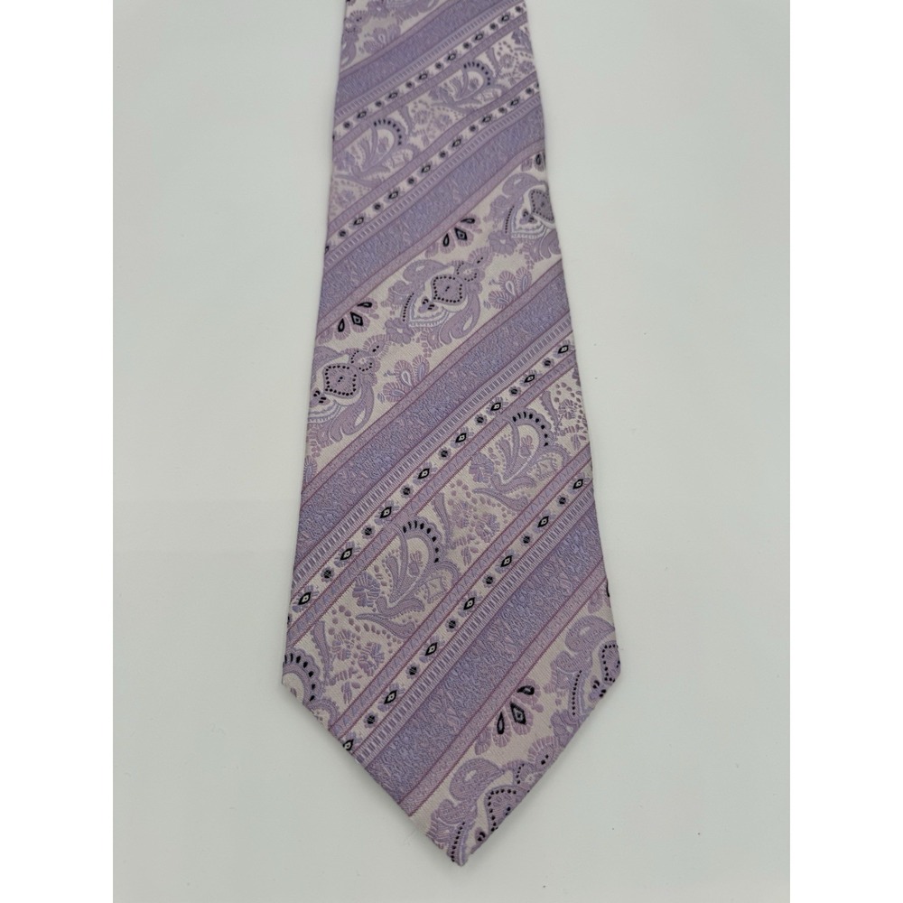 Riccardi Paisley Silk Necktie Lavender Stripe Elegant Mens 62x4 Made in Italy
